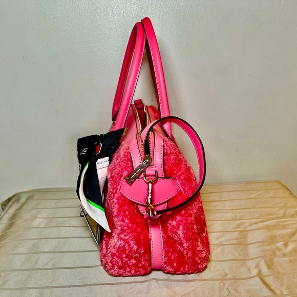 Kate Spade Pink Faux Fur Satchel with new Kate Spade hello Kitty scarf with COA - Picture 6 of 11
